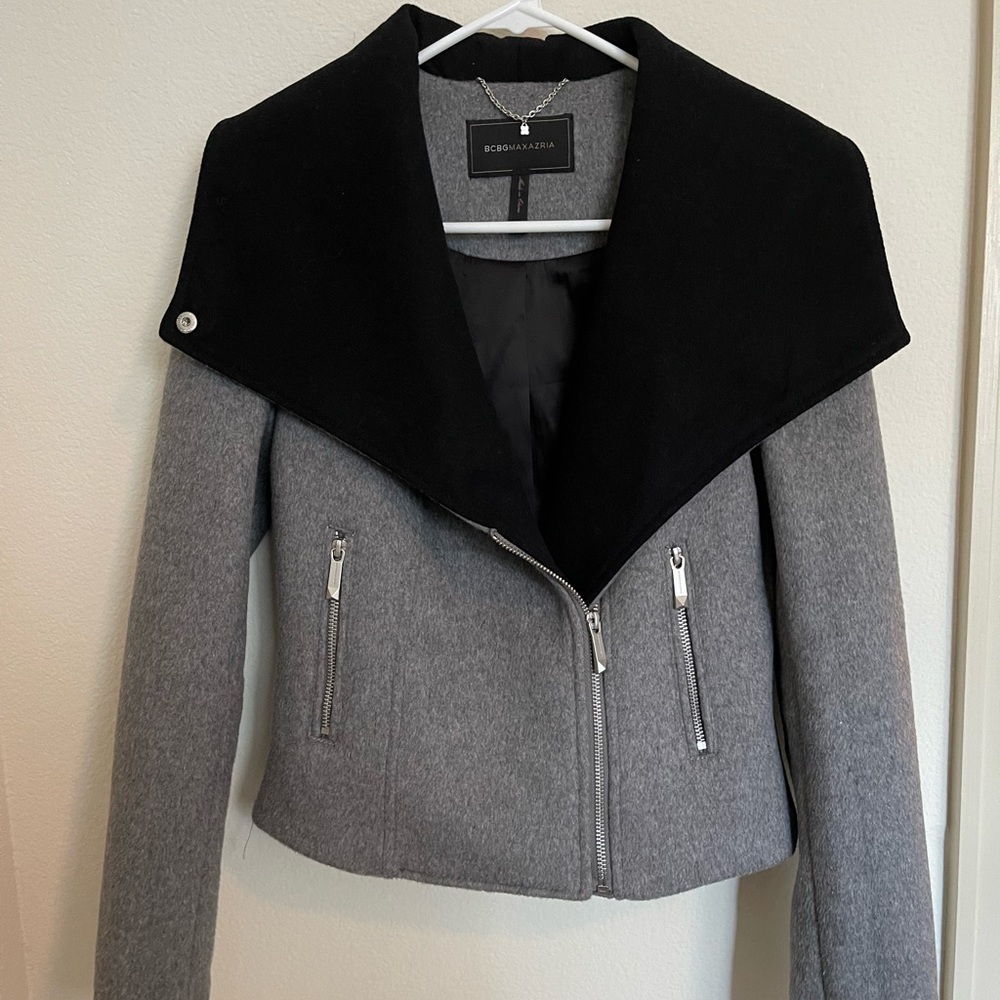 BCBGMAXAZRIA Moto Wool Zip Up Coat